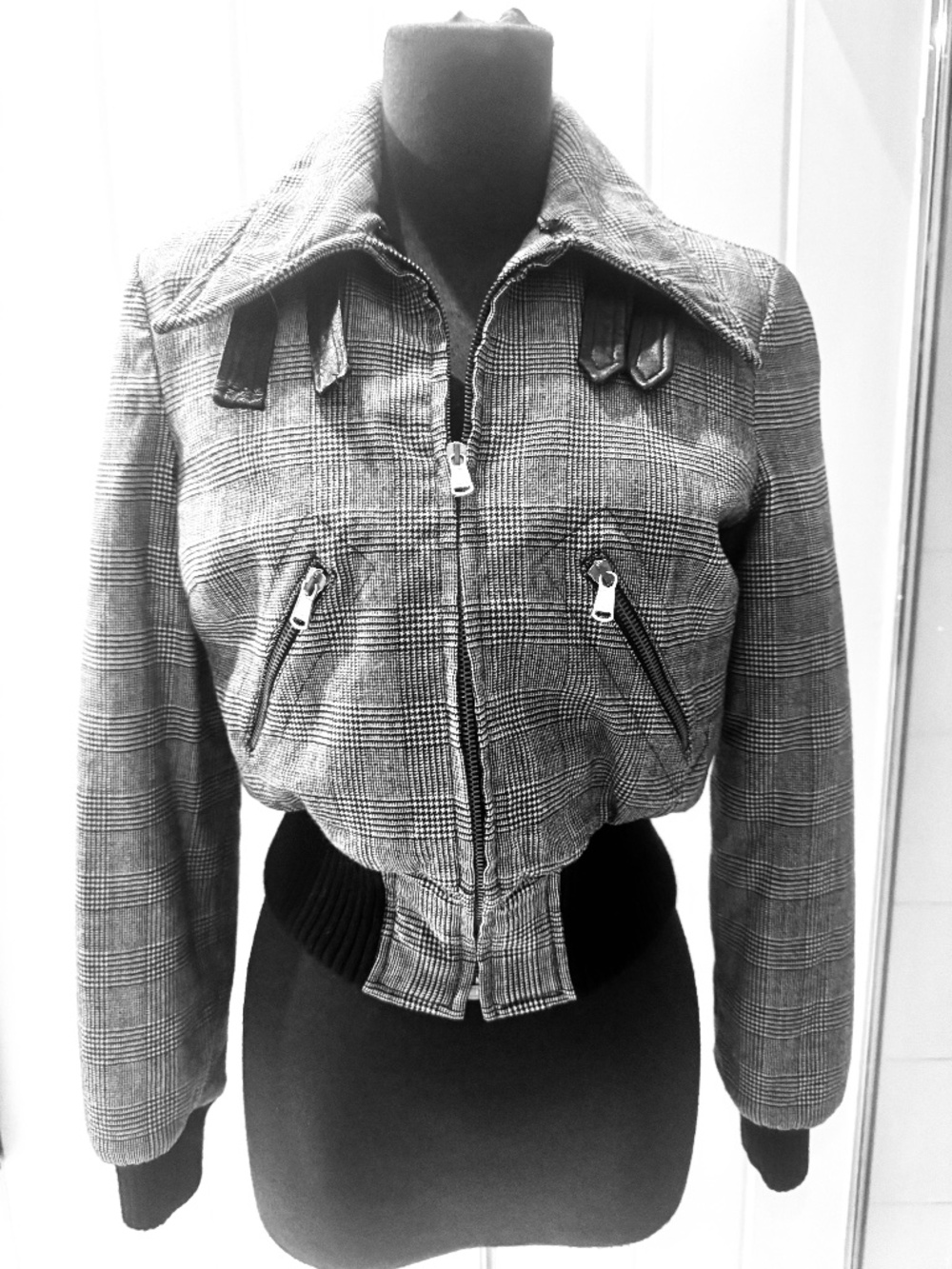 DOLCE & GABBANA WOOL CROP BOMBER JACKET LEATHER TRIM I 40 US 4